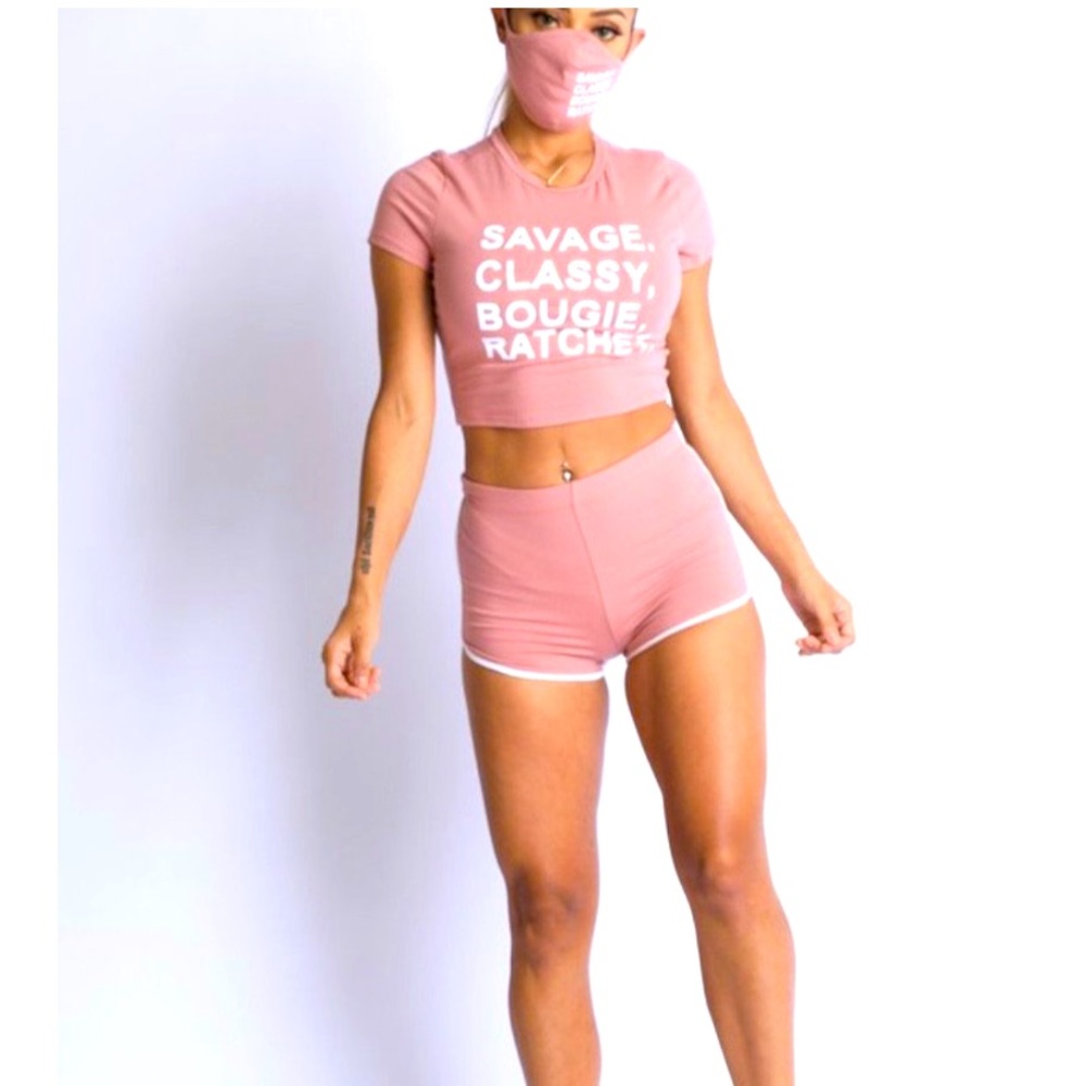 Shorts Set with Cropped Top & Mask